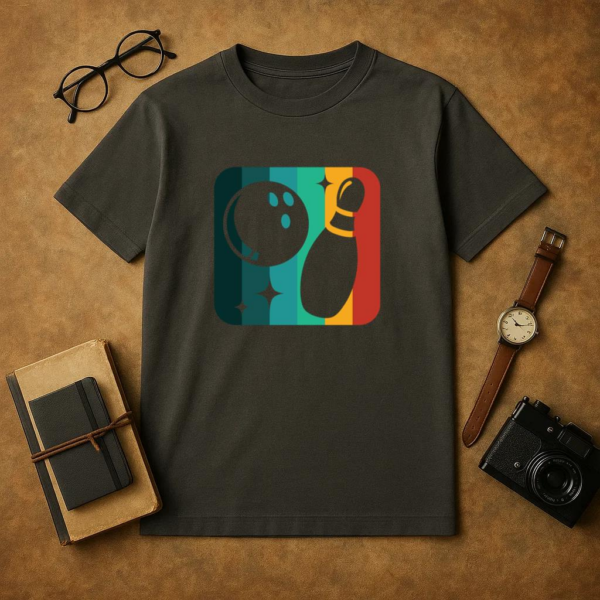 Bowling Ball And Pin Retro Icon T-Shirt