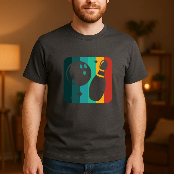 Bowling Ball And Pin Retro Icon T-Shirt - Image 4