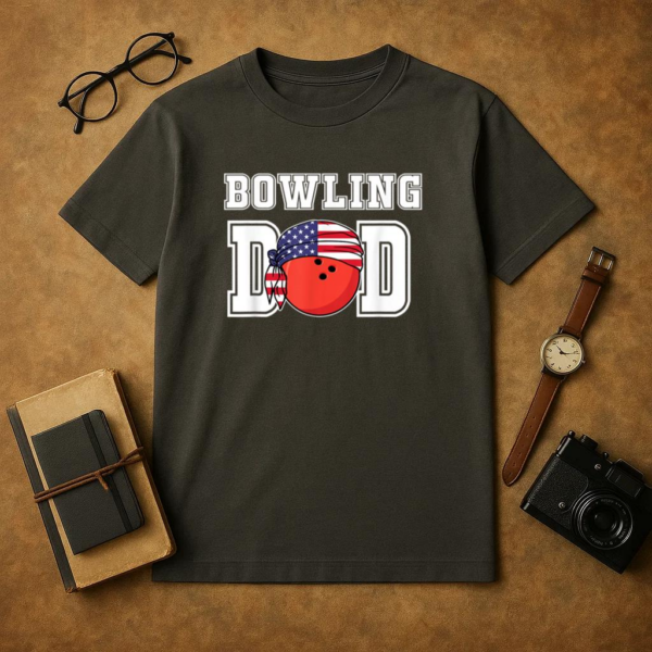 Bowling Dad Fathers American Flag T-Shirt