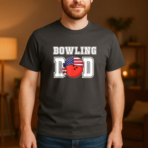 Bowling Dad Fathers American Flag T-Shirt - Image 4