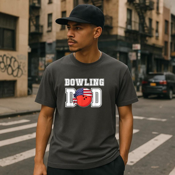 Bowling Dad Fathers American Flag T-Shirt - Image 2