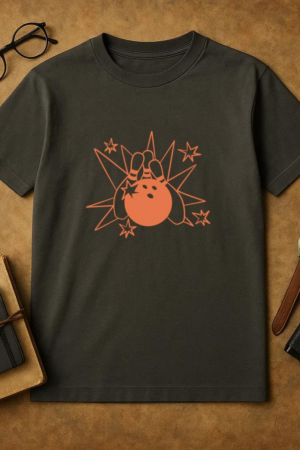Bowling Filled Stroke Retro Ball And Pins T-Shirt