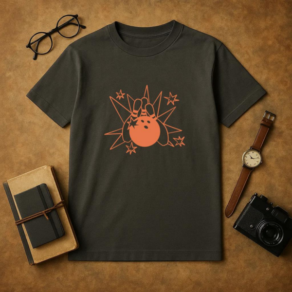 Bowling Filled Stroke Retro Ball And Pins T-Shirt