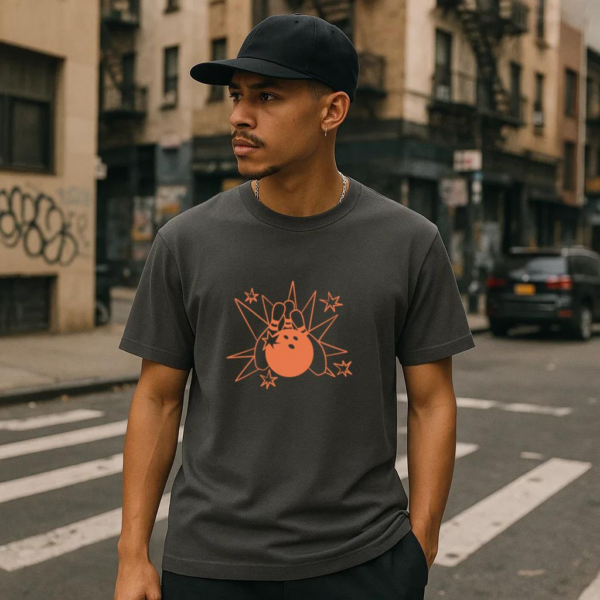 Bowling Filled Stroke Retro Ball And Pins T-Shirt - Image 2