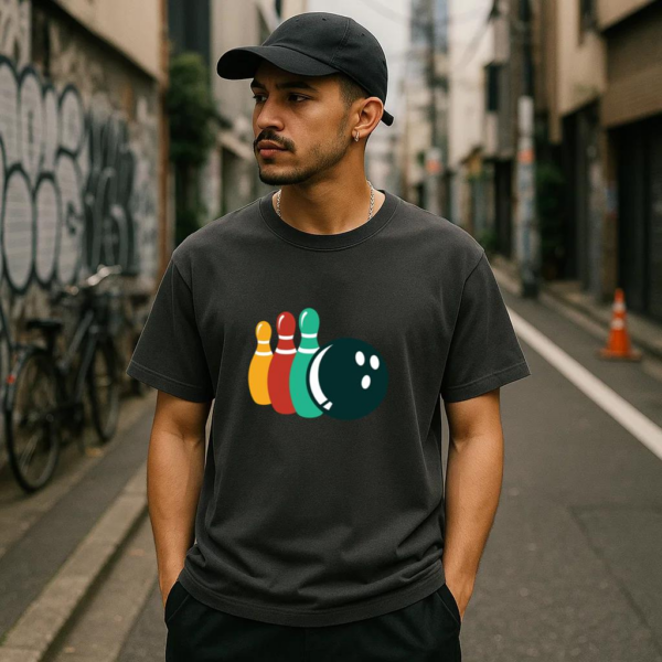 Bowling Pins And Ball Retro T-Shirt - Image 3