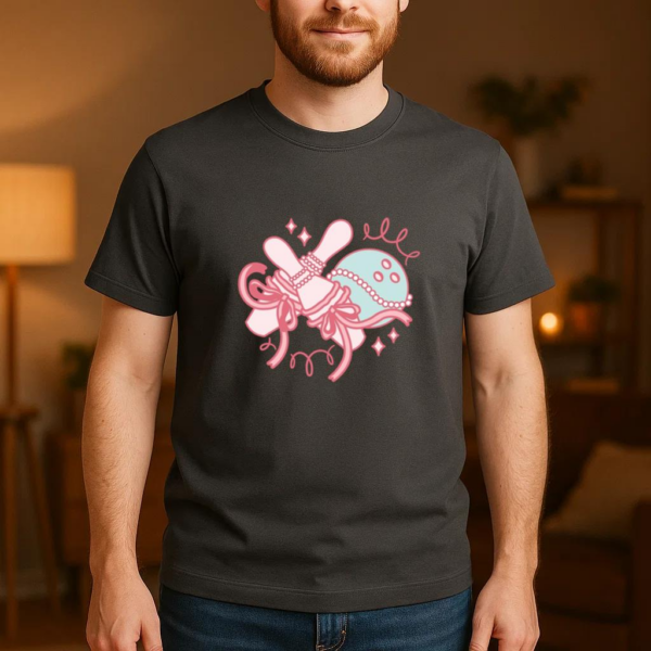 Bowling Pins And Ball With Festive Ribbons T-Shirt - Image 4