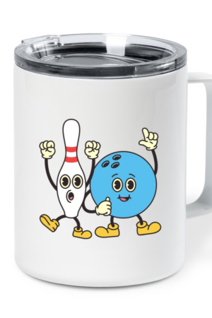 Bowling Retro Cartoon Ball And Pins Insulated Coffee Mug 10oz