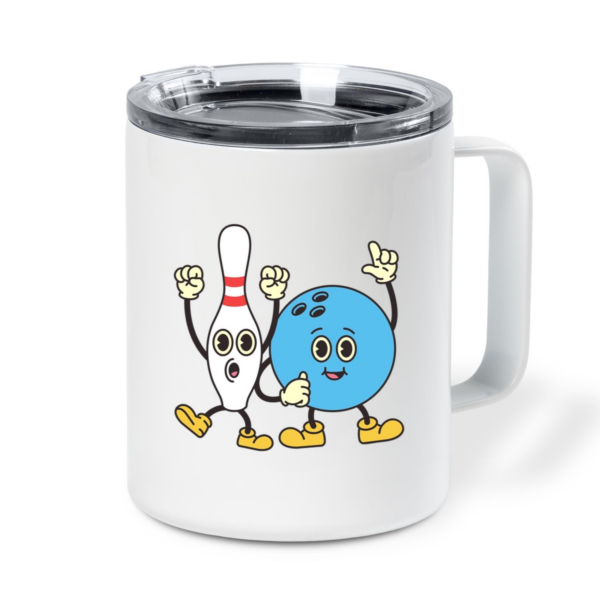 Bowling Retro Cartoon Ball And Pins Insulated Coffee Mug 10oz