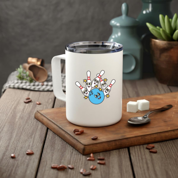 Bowling Retro Cartoon Ball Hitting Pins Insulated Coffee Mug 10oz - Image 2