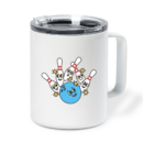 Bowling Retro Cartoon Ball Hitting Pins Insulated Coffee Mug 10oz
