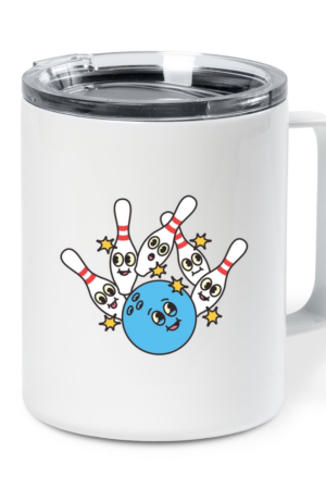 Bowling Retro Cartoon Ball Hitting Pins Insulated Coffee Mug 10oz
