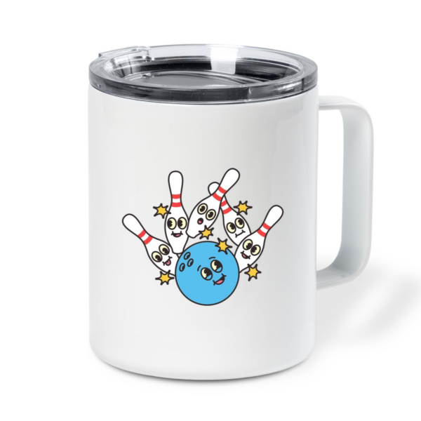 Bowling Retro Cartoon Ball Hitting Pins Insulated Coffee Mug 10oz
