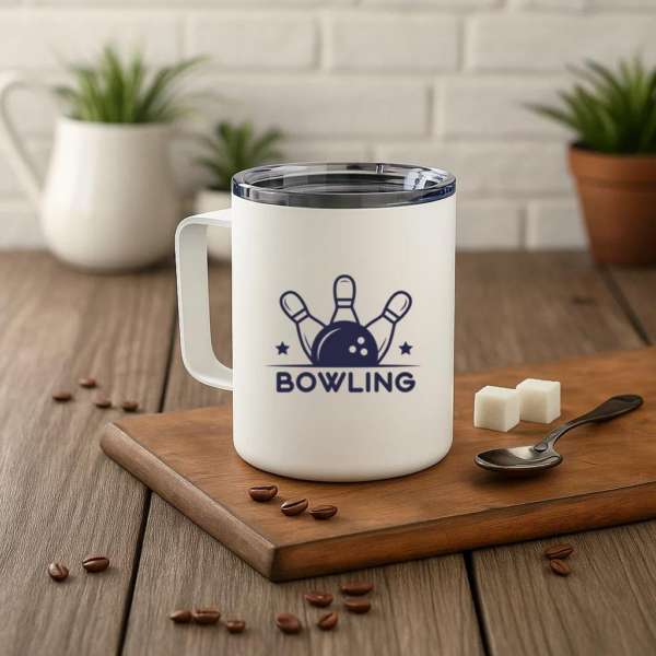 Bowling Sport Badge Insulated Coffee Mug 10oz - Image 3