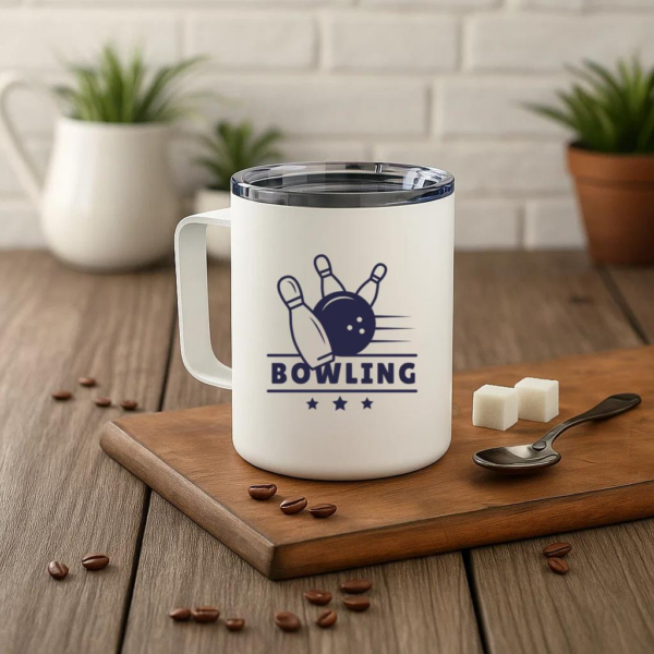 Bowling Strike Badge Insulated Coffee Mug 10oz - Image 3