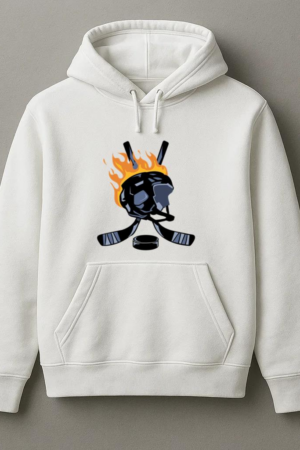 Ice Hockey Helmet And Sticks On Fire Hoodie