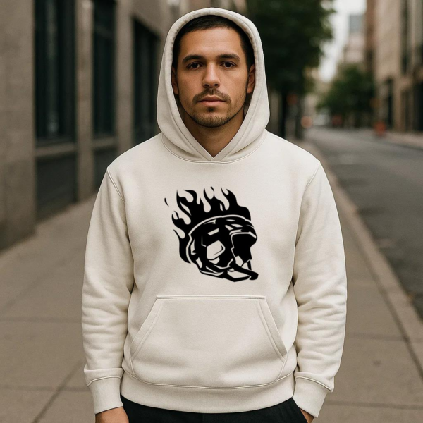 Ice Hockey Helmet On Fire High Contrast Hoodie - Image 4