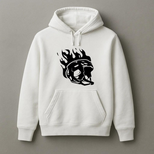 Ice Hockey Helmet On Fire High Contrast Hoodie