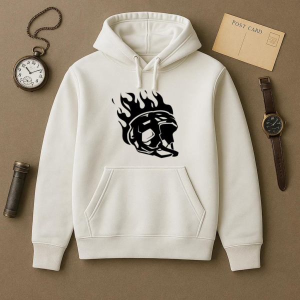 Ice Hockey Helmet On Fire High Contrast Hoodie - Image 2