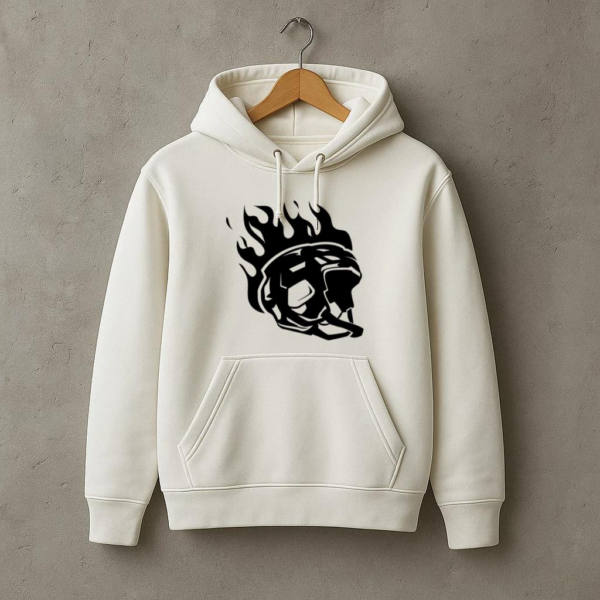 Ice Hockey Helmet On Fire High Contrast Hoodie - Image 3