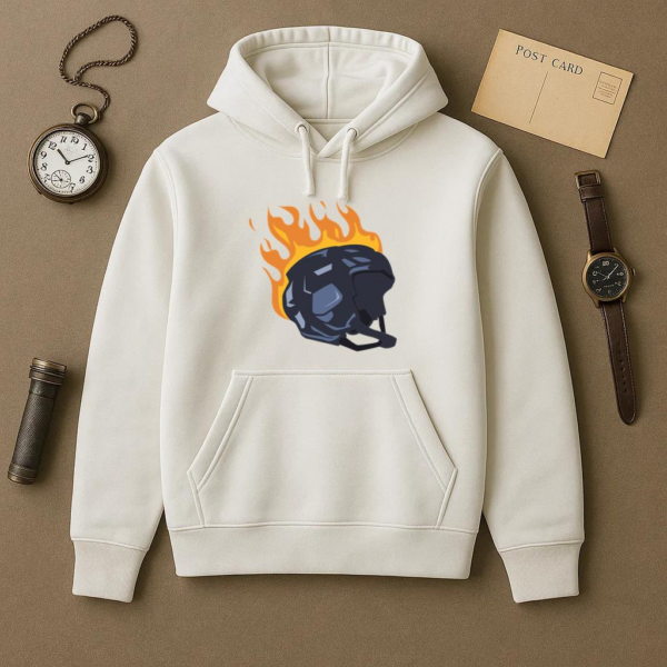 Ice Hockey Helmet On Fire Illustration Hoodie - Image 2