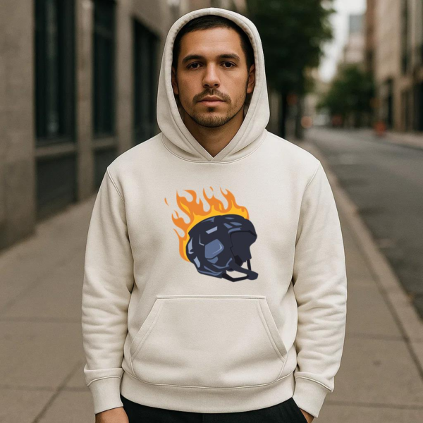 Ice Hockey Helmet On Fire Illustration Hoodie - Image 4
