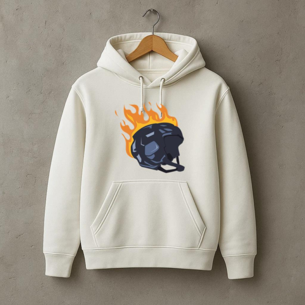 Ice Hockey Helmet On Fire Illustration Hoodie - Image 3