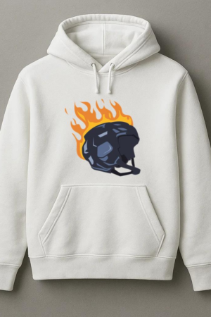 Ice Hockey Helmet On Fire Illustration Hoodie
