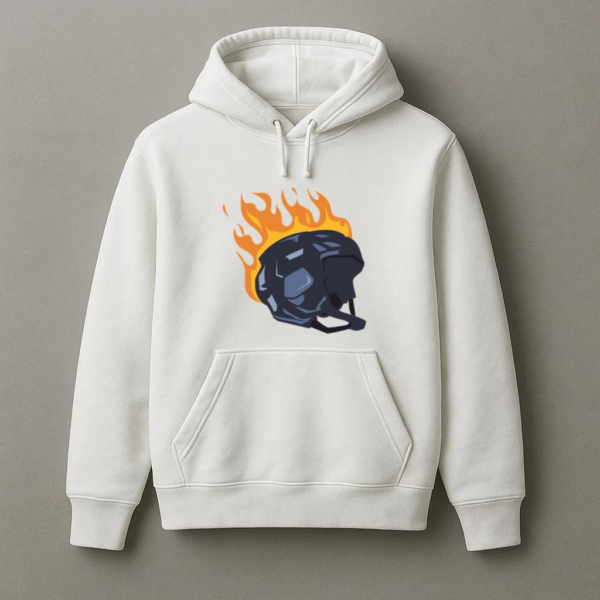Ice Hockey Helmet On Fire Illustration Hoodie