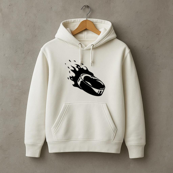 Ice Hockey Puck On Fire High Contrast Hoodie - Image 3