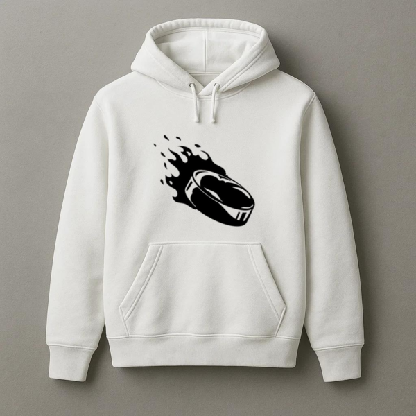 Ice Hockey Puck On Fire High Contrast Hoodie