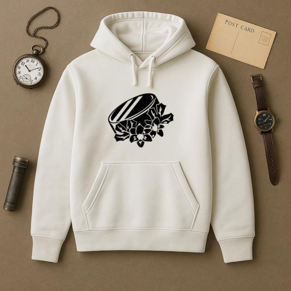 Ice Hockey Puck With Flowers High Contrast Hoodie - Image 2