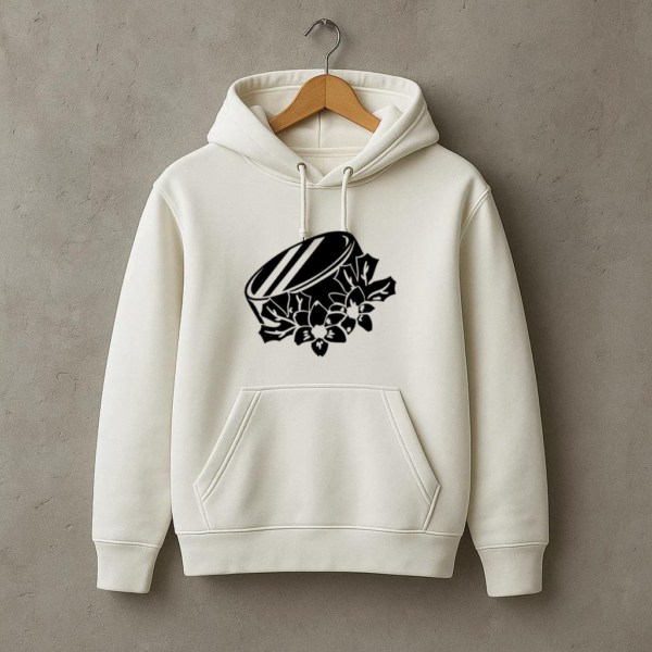 Ice Hockey Puck With Flowers High Contrast Hoodie - Image 3