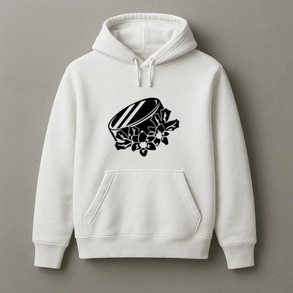 Ice Hockey Puck With Flowers High Contrast Hoodie