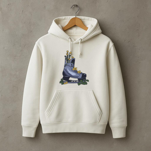 Ice Hockey Skate With Flowers Illustration Hoodie - Image 3