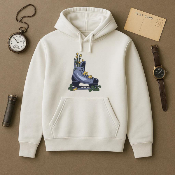 Ice Hockey Skate With Flowers Illustration Hoodie - Image 2