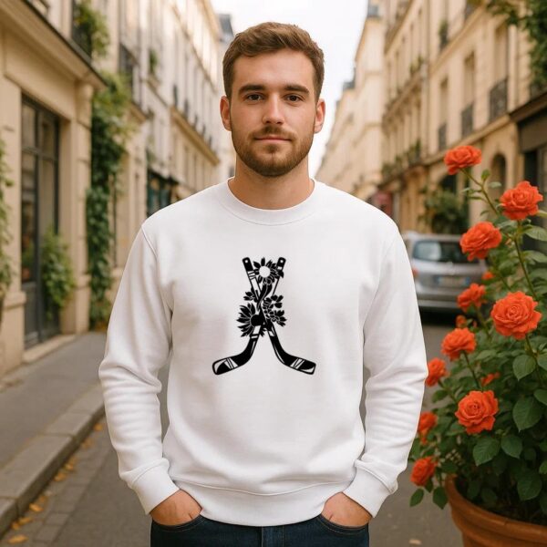 Ice Hockey Sticks With Flowers High Contrast Sweatshirt - Image 2