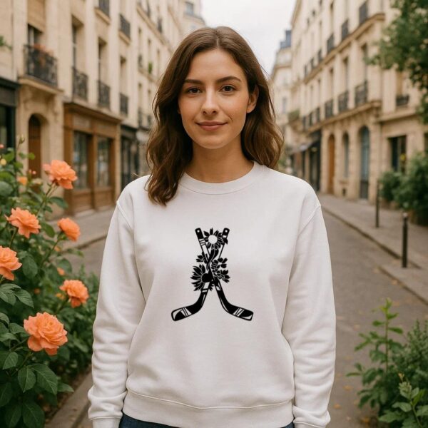 Ice Hockey Sticks With Flowers High Contrast Sweatshirt - Image 4