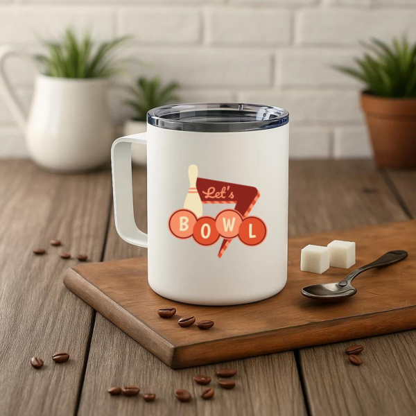 Lets Bowl Bowling Quote Flat Insulated Coffee Mug 10oz - Image 3