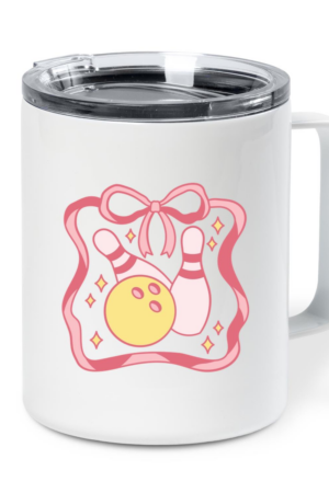Pink And Yellow Bowling Design Insulated Coffee Mug 10oz