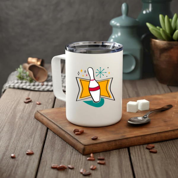 Retro Bowling Pin Insulated Coffee Mug 10oz - Image 2