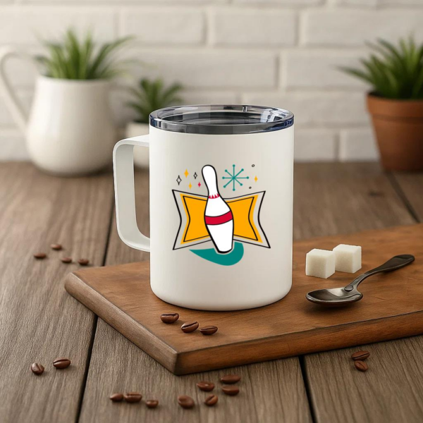 Retro Bowling Pin Insulated Coffee Mug 10oz - Image 3