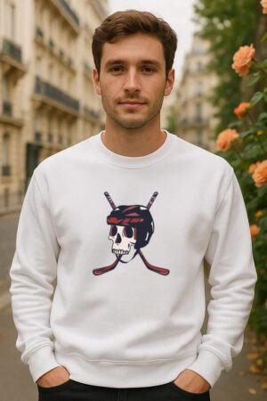 Skull With Hockey Helmet And Sticks Illustration Sweatshirt