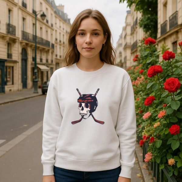Skull With Hockey Helmet And Sticks Illustration Sweatshirt - Image 3