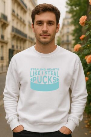 Stealing Hearts Like I Steal Pucks Quote Cut Out Sweatshirt