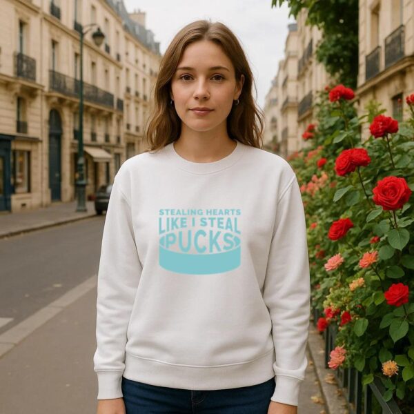Stealing Hearts Like I Steal Pucks Quote Cut Out Sweatshirt - Image 3
