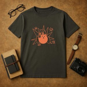 Bowling Filled Stroke Retro Ball And Pins T-Shirt