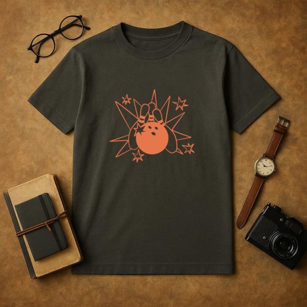 Bowling Filled Stroke Retro Ball And Pins T-Shirt