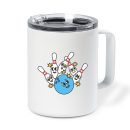 Bowling Retro Cartoon Ball Hitting Pins Insulated Coffee Mug 10oz