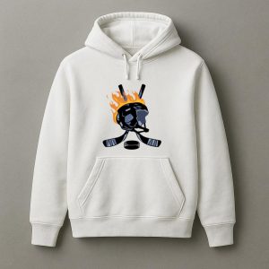 Ice Hockey Helmet And Sticks On Fire Hoodie