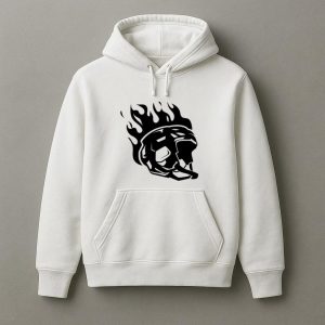 Ice Hockey Helmet On Fire High Contrast Hoodie